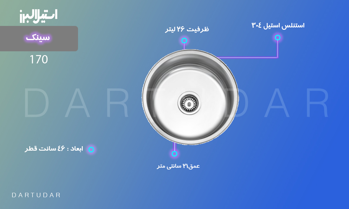 سینک توکار مدل 170 استیل البرز به شکل دایره