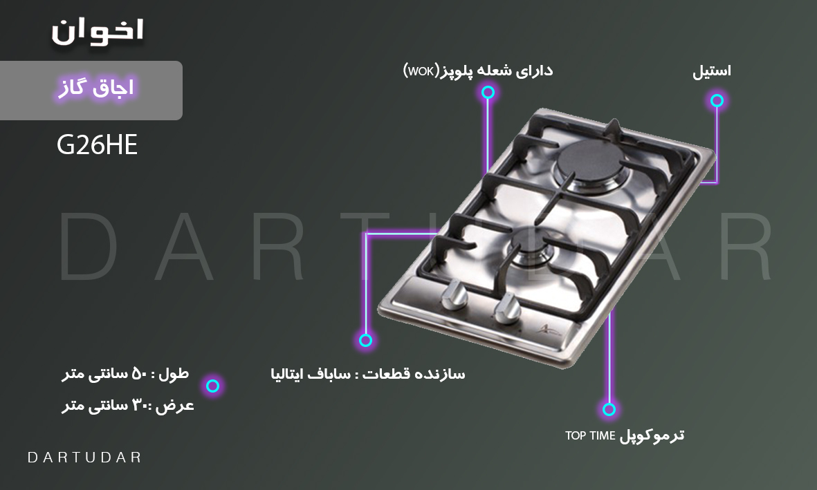 مزیت های مهم اجاق گاز دو شعله مدل G26 HE اخوان