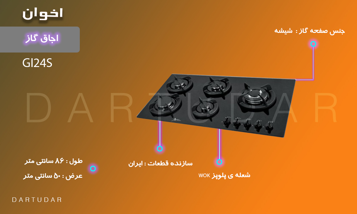 اجاق گاز پنج شعله مدل GI24S اخوان، سری گیتا