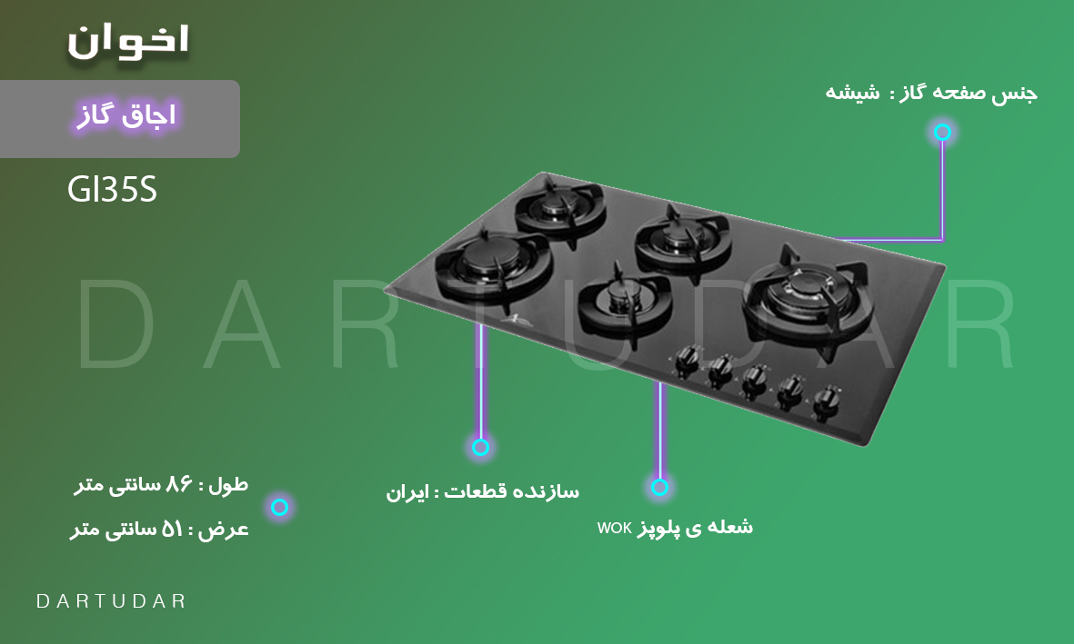 ویژگی های کلیدی اجاق گاز پنج شعله مدل GI35S اخوان