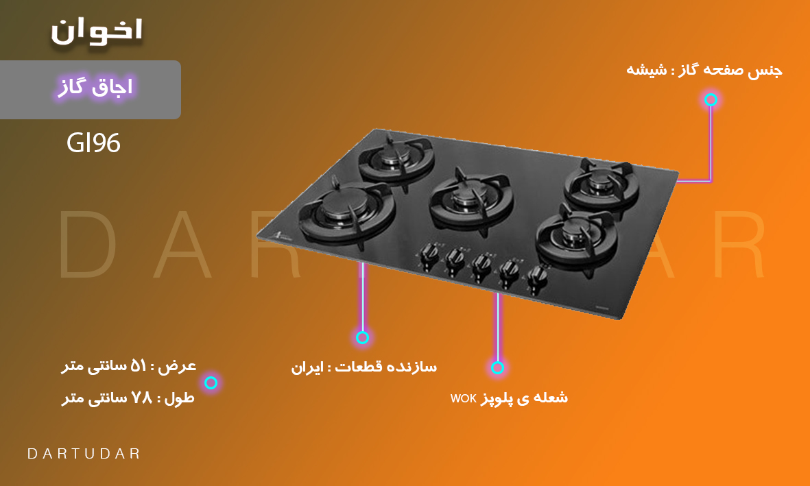 ویژگی های مهم اجاق گاز پنج شعله مدل GI96 اخوان