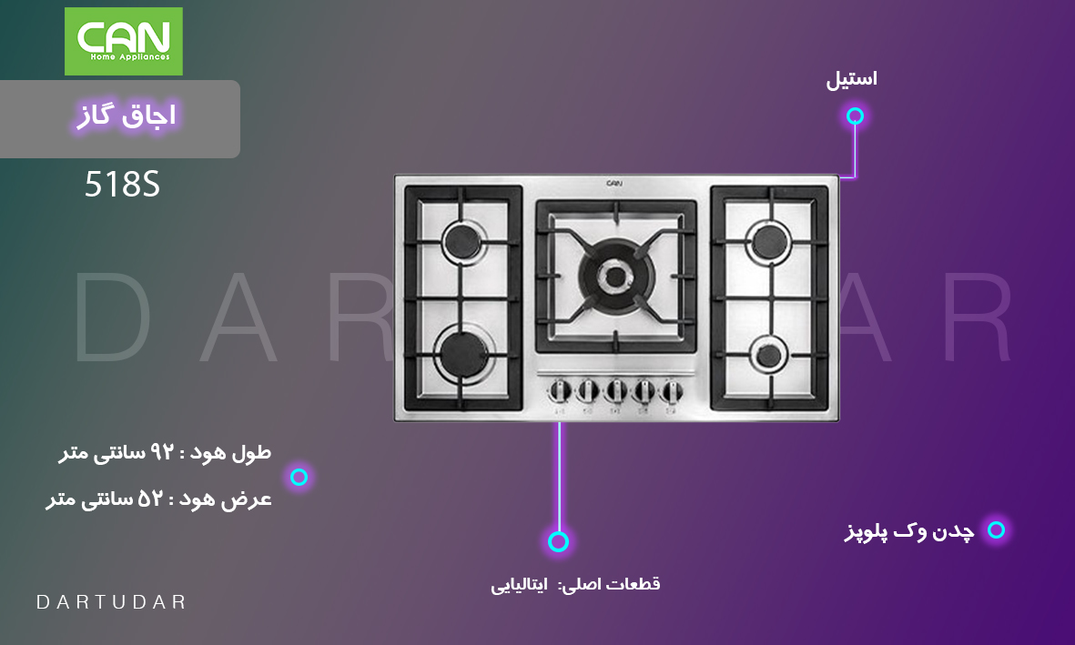 مشخصات فنی اجاق گاز پنج شعله ديفندي 518S كن