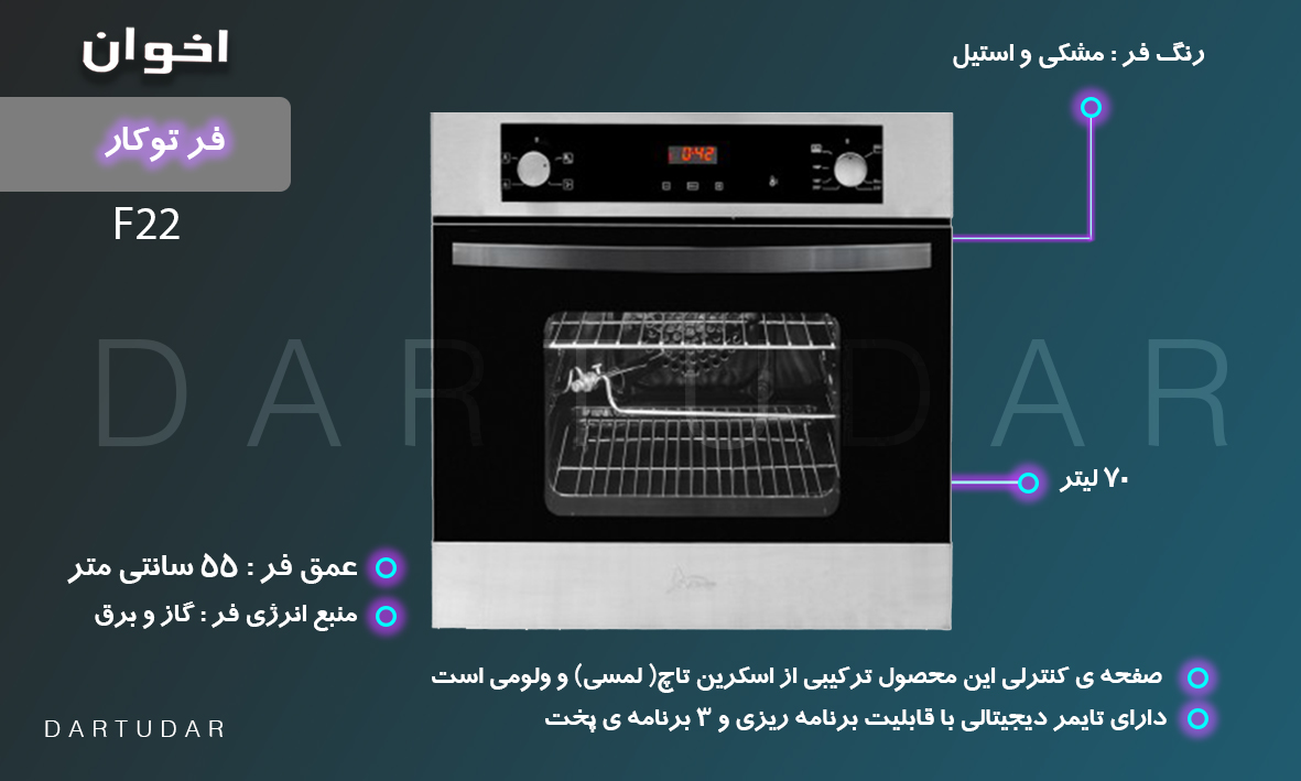 زیبا ترین و بهترین فر توكار برقی گازی مدل F22 اخوان