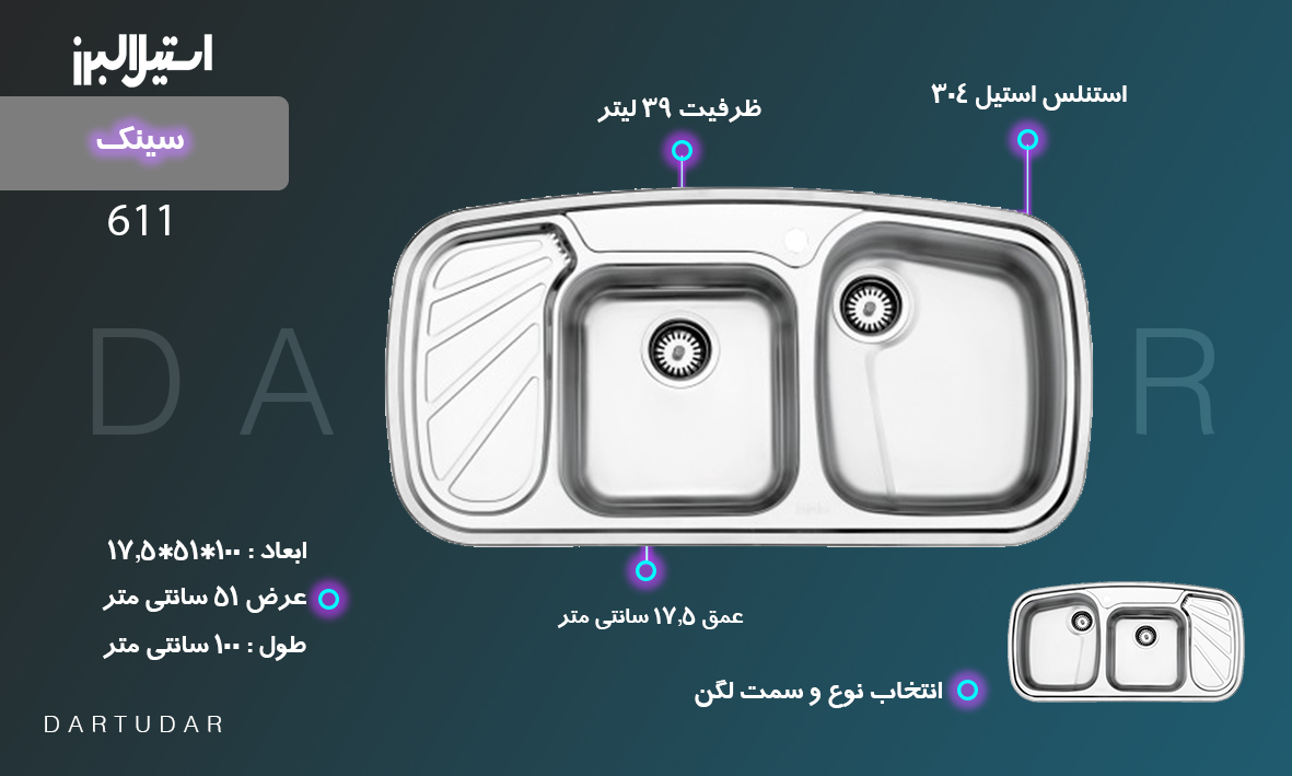 همه چیز در مورد سینک توکار مدل 611 استیل البرز