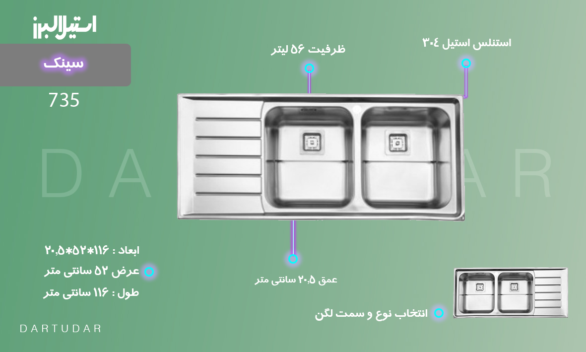 همه چیز در مورد سینک توکار مدل 735 استیل البرز