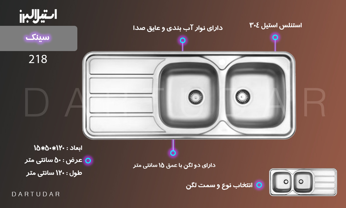 بررسی سینک توکار مدل 218 استیل البرز