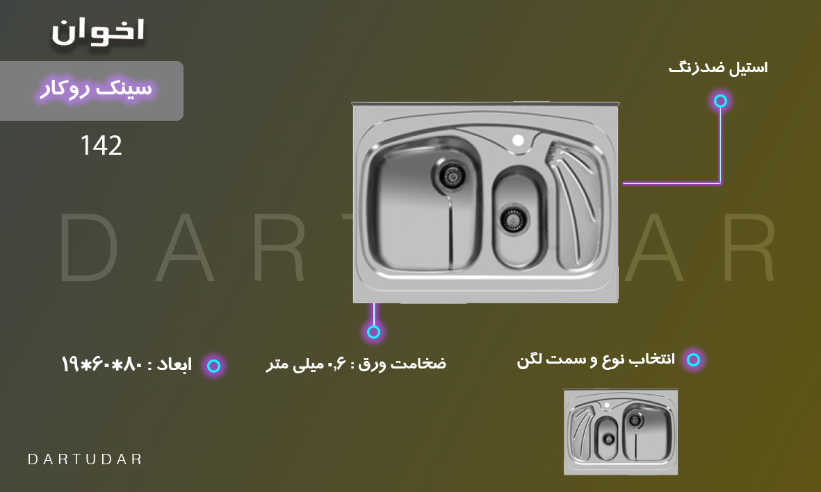 سینک روکار مدل 142 اخوان، از محصولات خوش قیمت مجموعه ی ماست