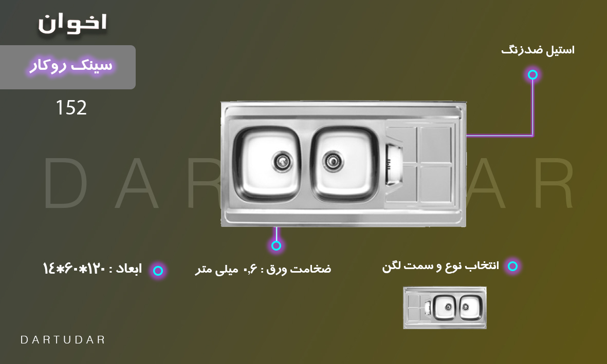 سینک ارزان با قابلیت انتخاب لگن راست و لگن چپ مناسب برای آشپزخانه های فانتزی