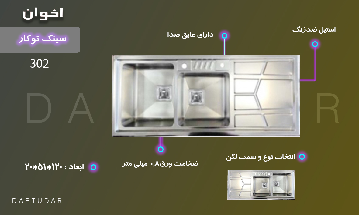 سینک توکار اخوان کد 302