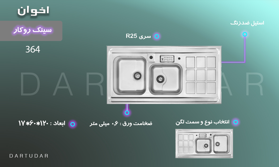 سینک ظرفشویی 120 سانت مخصوص شست و شو سبزیجات و میوه ها