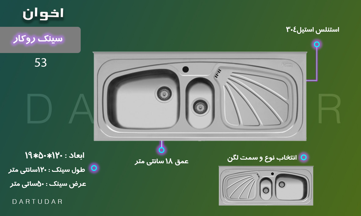 مشخصات سینک روکار مدل 53 اخوان