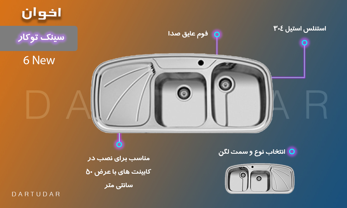 سینک توکار مدل 6NEW اخوان لگن چپ و لگن راست