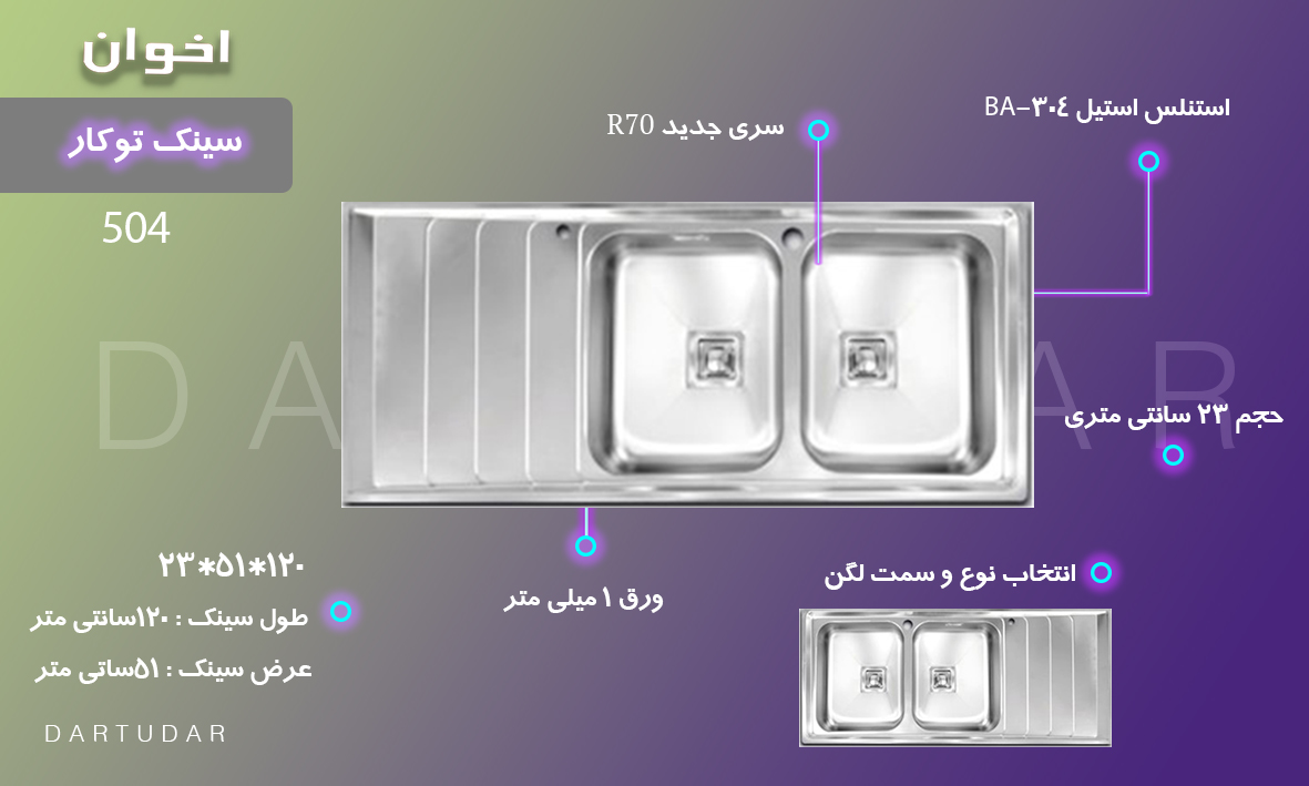 بررسی و فروش سینک توکار مدل 504 اخوان جدید